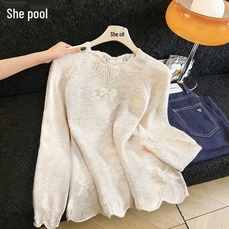 Women s Lace Collar Bow Knit Top L