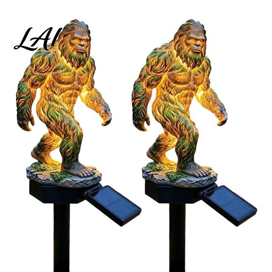 Golden Gorilla Solar Sculpture Dragon Garden Statue Light Gothic Medieval Resin Outdoor Lantern Sculpture Magical Fantasy Decor for Yard Patio,