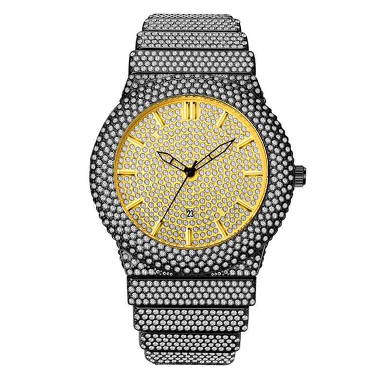 Men Hip Hop Diamond Luxury Brand Golden Date Quartz Watches