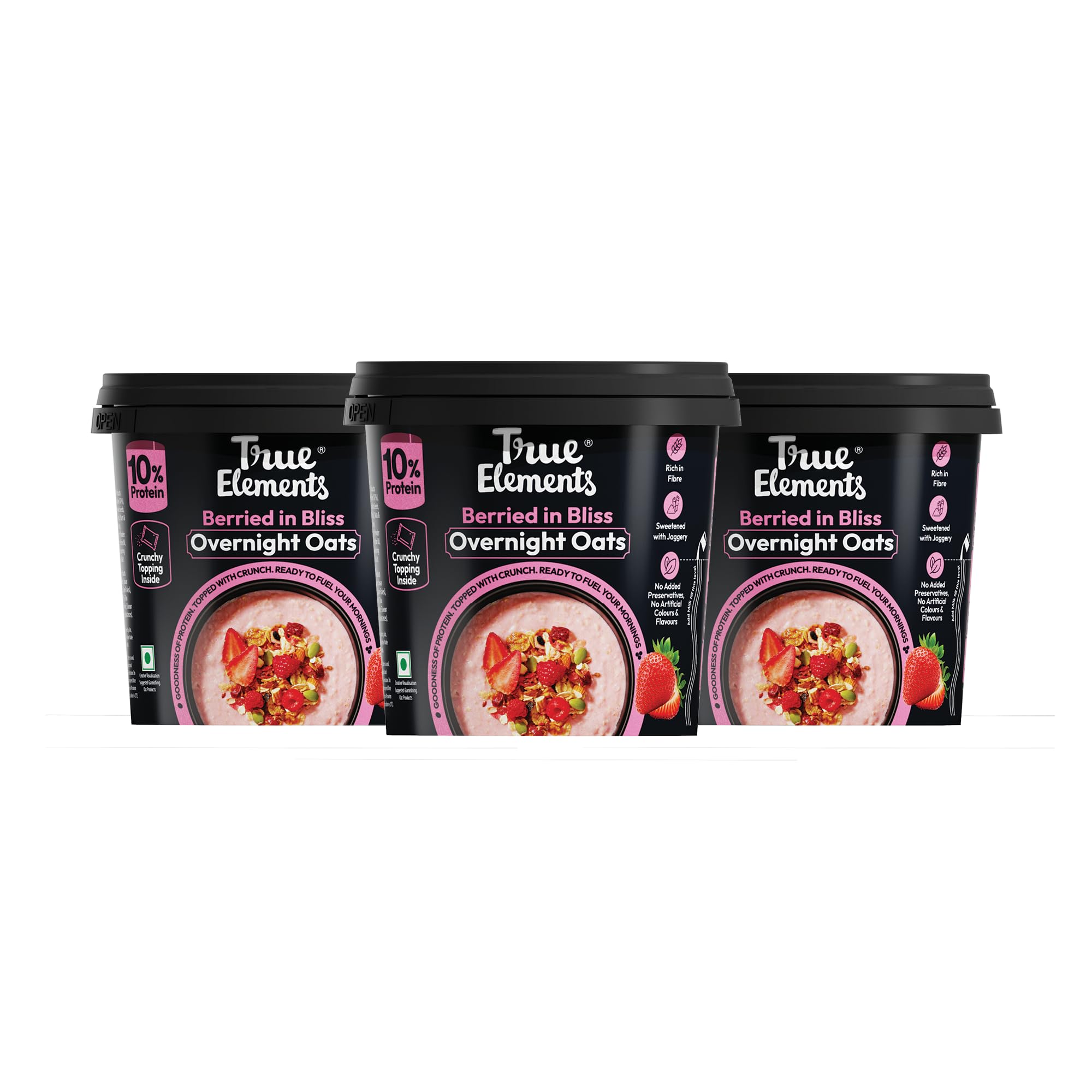 True Elements Overnight Oats Berried in Bliss 186 g (Pack of 3 * 62 g)