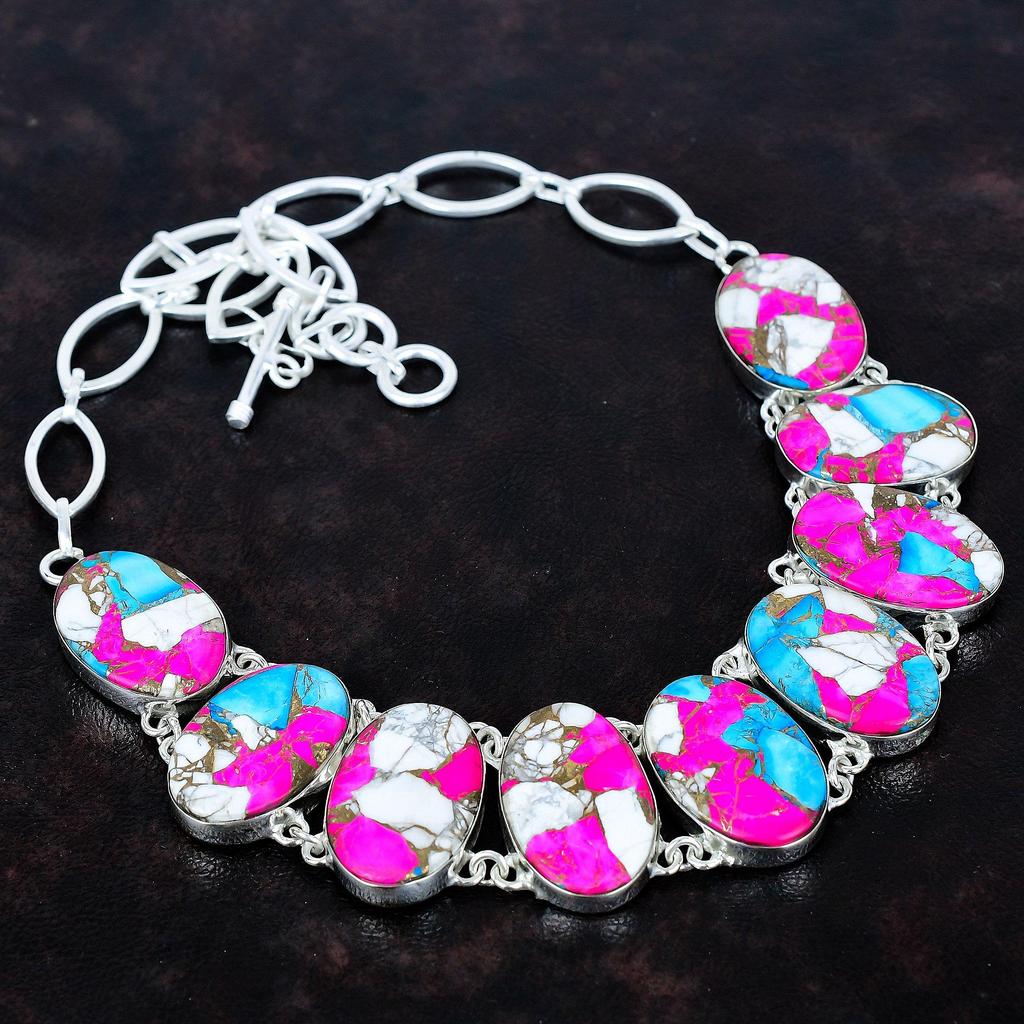 Cotton candy turquoise necklace 925 sterling silver necklace adjustable chain necklace gemstone jewelry anniversary gifts handmade necklace