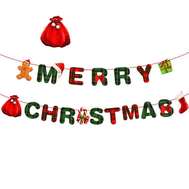 Christmas Banner Colorful Flag Decor For Home Ornaments Xmas New Year Elk Santa