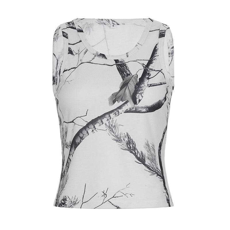 Европейский ретро комплект: безрукавка с принтом веток и брюки на кулиске, узкий крой M