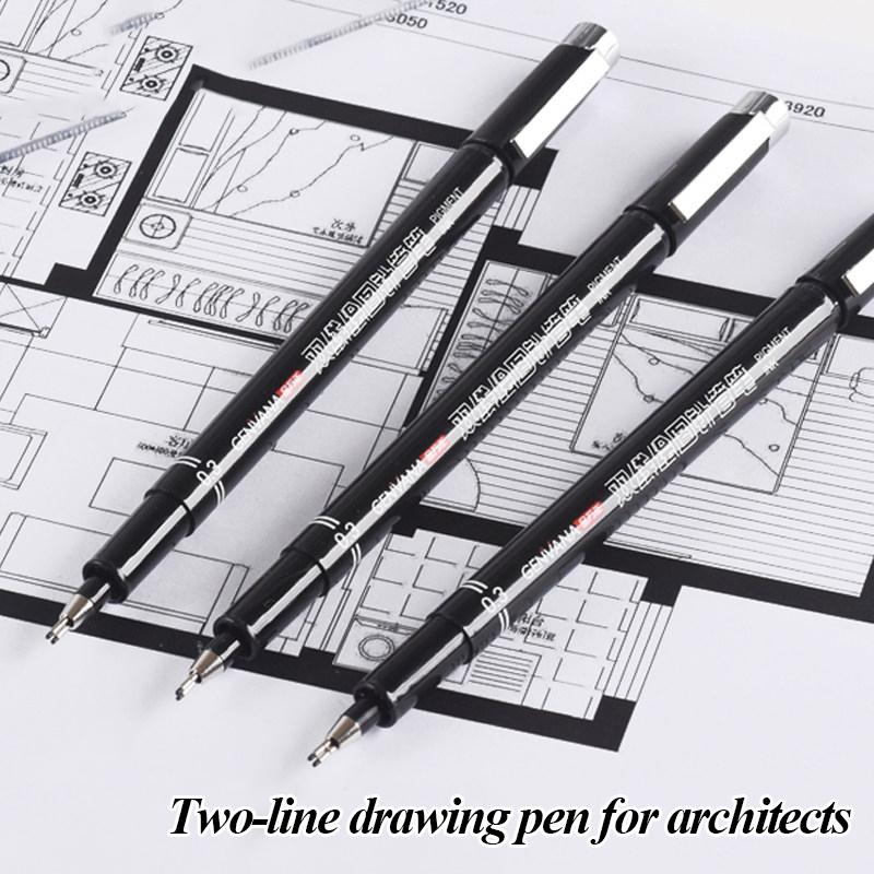 GENVANA 0.5/0.3/0.1 Mm Double Line Drawing Needle Pen Double-head Professional Drawing Art Marker Pen School Art Supplies