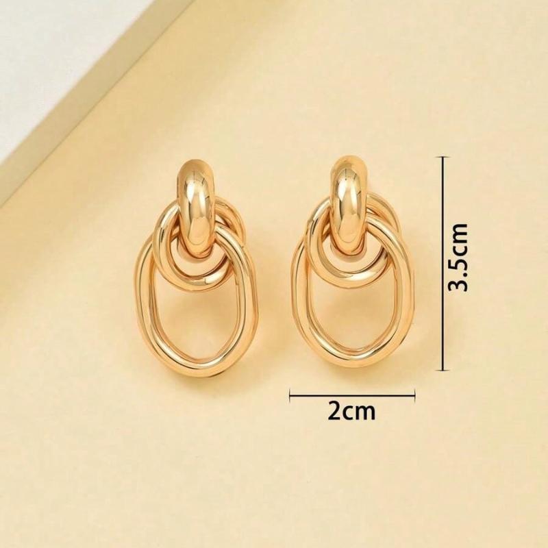 1pair Fashionable Gold Tone Metal Multi-Turn Knotted Design Stud Earrings for Women, Double Hoop Studs, Statement Dangling Earrings, Unique Earrings