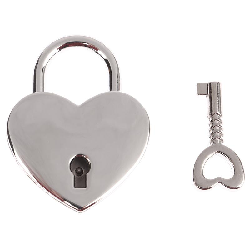 Cadenas Mini en Métal Vintage en Forme de Cœur pour Sac Valise Boîte à Bagages Serrure à Clé Avec Clé