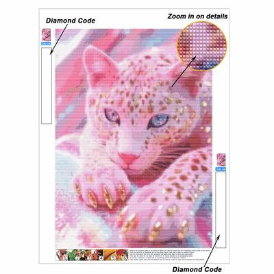 Pink Leopard Full Round Drill Diamond Painting Kit DIY Sparkle Art Canvas for Adults Relaxing Craft and Home Decoration Gift Idea Set