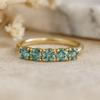 Teal Sapphire Half Eternity Band – Yellow Gold Plated Dainty Engagement, Wedding, Anniversary, Promise Ring for Women | Handmade Gift for Wife