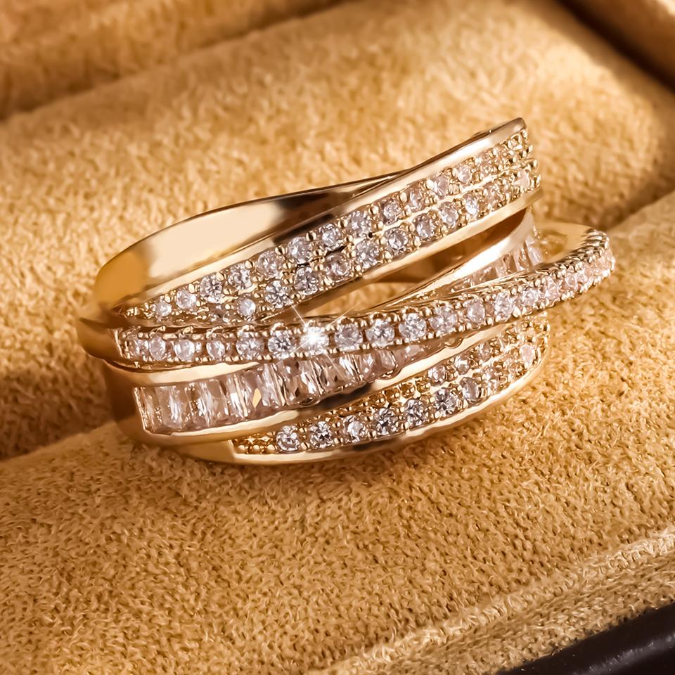 Htpwe Copper Metal Inlaid Zirconium Multi-layer Star Ring Opening Ring Women's Plated 18k Gold Couple Holiday Gift Ring Zircon