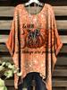 Summer elegant vacation style large size simple casual creative Halloween pumpkin pattern print dovetail round neck T-shirt