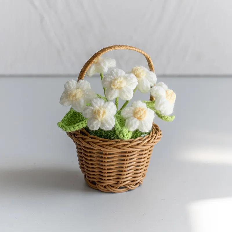 1PC Hand-knitted Sunflowers Decoration Crochet Flower Woven Potted Table Home Decor Ornament For Friends Gifts Wedding