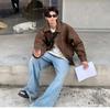 Men's Autumn Punk Brown Distressed Leather Motorcycle Jacket with Turn-Down Collar