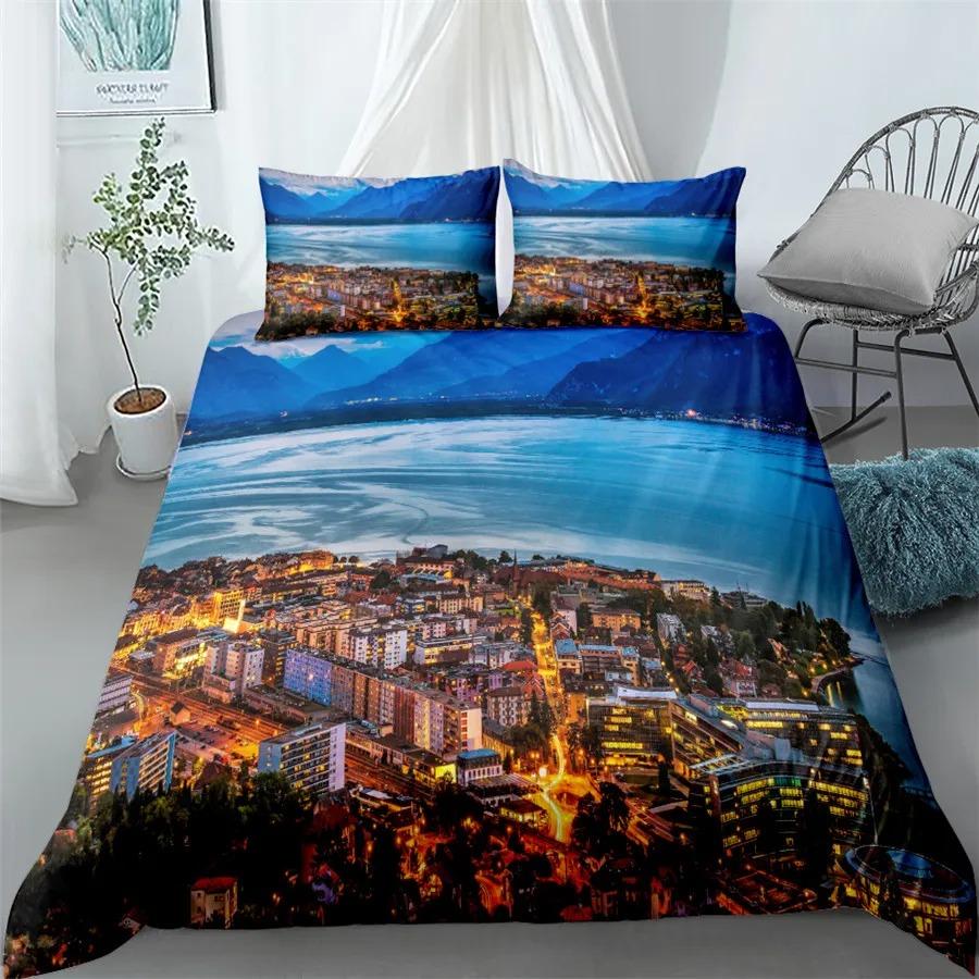 3D Statue of Liberty Bedding Set World Famous Building Duvet Cover King Queen Size London Bridge Polyester Quilt Cover