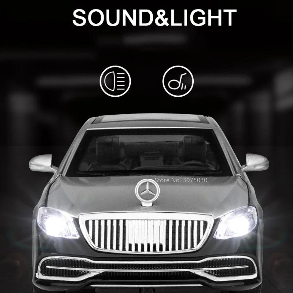 1/32 Benz Maybach S650 Model auta Slitina na hračky litá Limuzína Simulace Vozidla Zvuk Lehká Gumová pneumatika Hračky Dárky k narozeninám pro chlapce