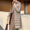 Women Plus Size Winter Down Coat Slim Fit Mid Length Hooded Windproof Warm Padded Long Sleeves Solid Color Zipper Closure