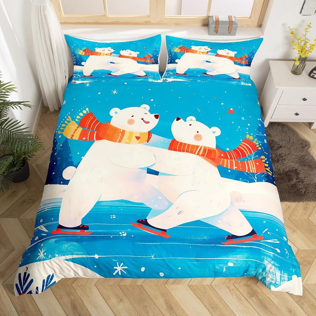 Bear Duvet Cover Sets Bedding Set For Kids Boys Girls Teens Wild Animal Winter Quilt Covers With 2 Pillow Cases Full Size 3 Pcs