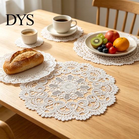 Elegant Table Decor White Lace Placemat, Round Oval Vintage Doily, Embroidered Placemat Mold-resistant Coaster for Cup Vase Dining Wedding Party