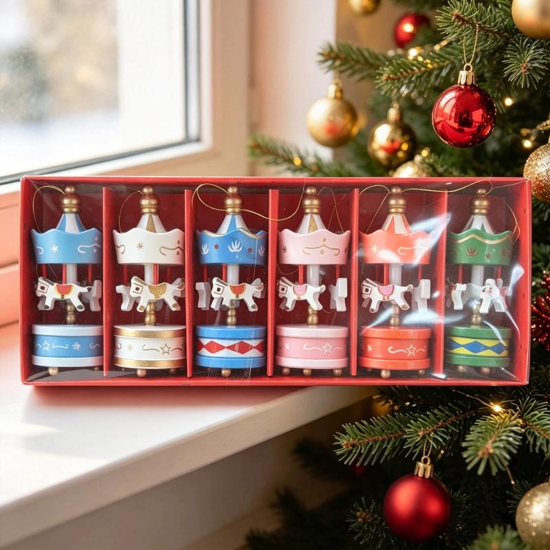 Wooden Mini Carousel Christmas Tree Ornaments Perfect For Holiday Home Decor Xmas Party Gifts