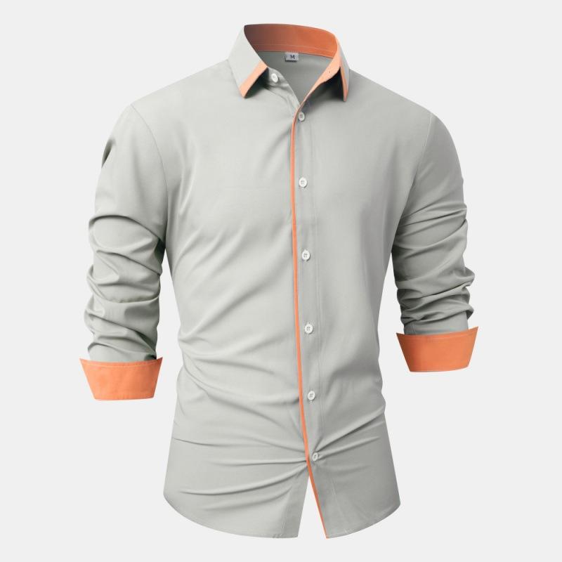 Fashion Shirt Spring Autumn Solid Color Splicing Contrasting Color Casual Long Sleeved Men's Shirts (men’s)