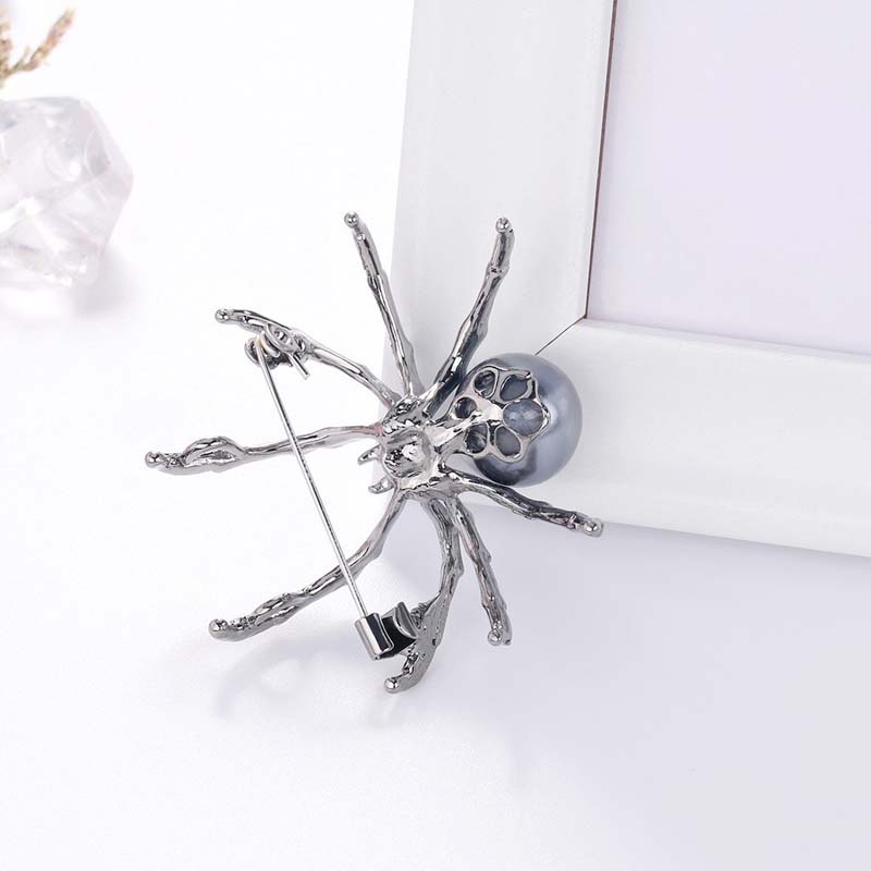 Vintage Pearl Spider Brooch for Women Men Punk Black Metal Zircon Geometric Animal Brooch Halloween Jewelry Accessories