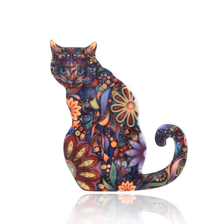 Retro Cat Brooch - European & American Style, Fashionable Acrylic Animal Pin