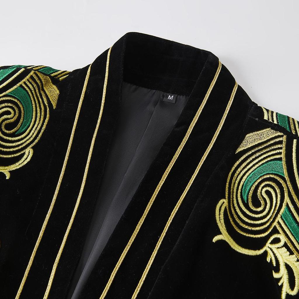 PYJTRL Mens Embroidered Blazer Hand-decorated Coat