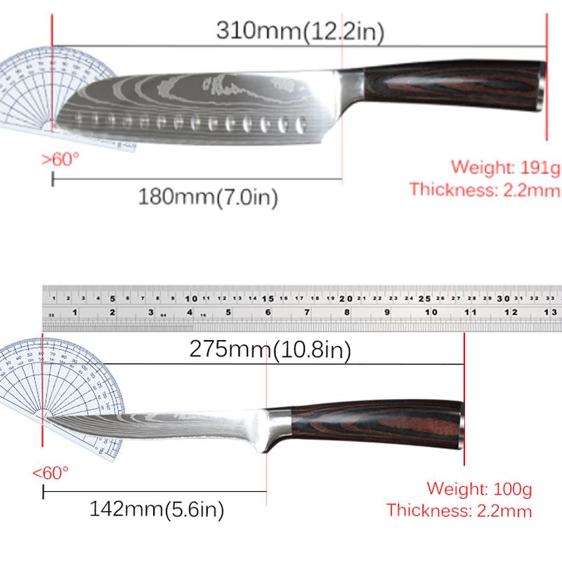 3Pcs Kitchen Knife Set Chef Knives Handmade Forged Damascus Pattern Sharp Japanese Santoku Knife Cleaver Slicing Utility Knife