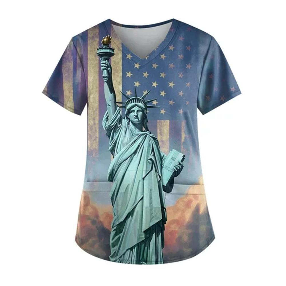 Women's T-shirt V-neck Nurse Uniform Star Print Casual Comfortable Short Sleeved Women's T-shirts
