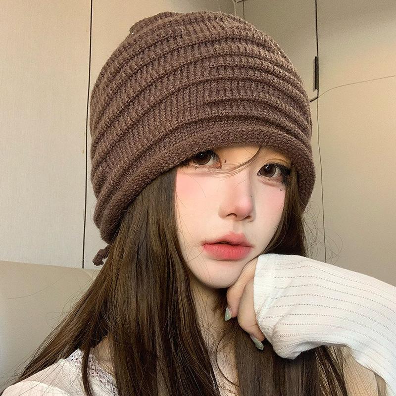 Korean Style Knit Hat Women Winter Warm Ear Protection Beanie Versatile Slimming Hat