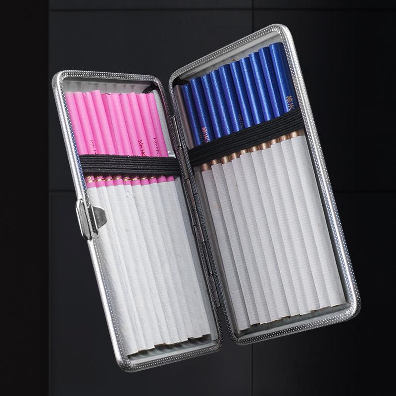 Black Leather Slim Cigarette Case with Rubber Band - Holds 20, Men's Portable and Stylish Smoking Accessory