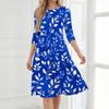 Women’s Casual Floral Print Crew Neck Three Quarter Sleeve Midi Dress Loose Fit Soft Fabric Mid Length Design