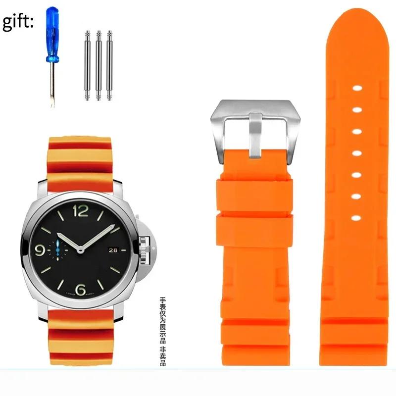 Schwarz Blau Grün Orange Uhrenarmband Silikon Gummi Armband Herren 22mm 24mm Für Panerai 111 441 386 Sport Soft Strap Kostenlose Werkzeuge