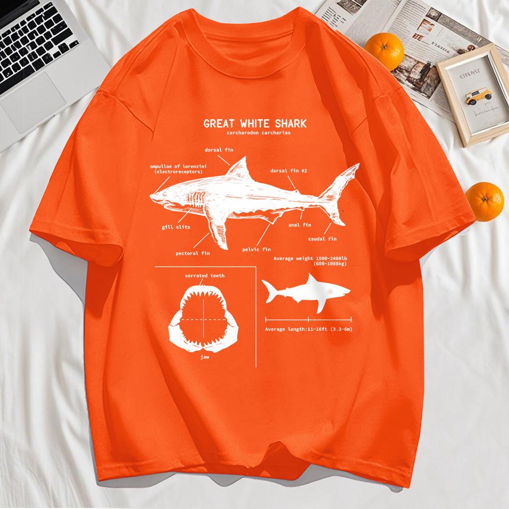 Great White Shark Anatomy T-Shirt New Summer Men Street Short Sleeve Hip Hop Punk Style Boy Casual Tops Oversize White Tees