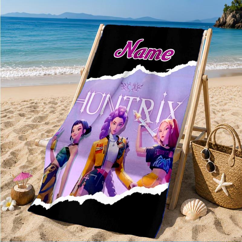 Custom Name Powerful KPop Fashion Beach Towel Microfiber Beach Towel, Lightweight and Quick-Dry, for Summer Travel, Swimming Pool Gift