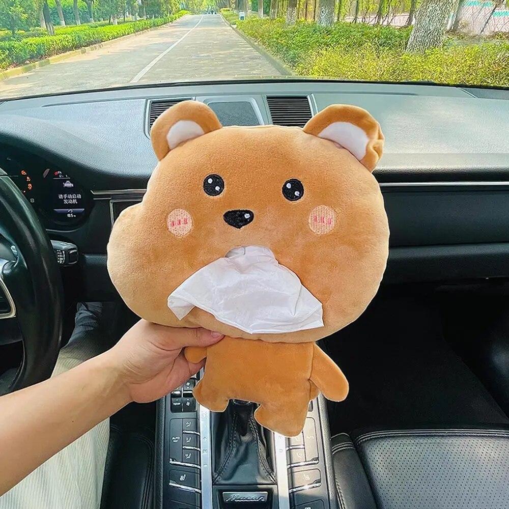 Roztomilý kreslený box na kapesníky do auta, kreativní krátký plyšový box na kapesníky do loketní opěrky auta, box na kapesníky do autosedačky, dekorace do auta, příslušenství