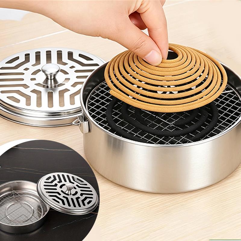 Mosquito Coil Holder Metal Mosquito Repellent Coil Holder with Lid Portable Incense Coil Burner for Outdoor Camping Patio Party