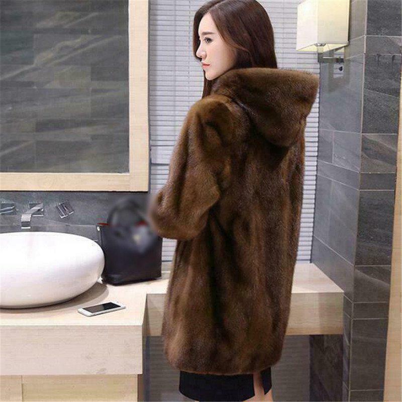 Plus Größe 9XL Mode Frauen Winter Nerz Pelzmantel Lange Outdoor Verdicken Jacke Solide frauen Parka Mit Kapuze Warme Echte