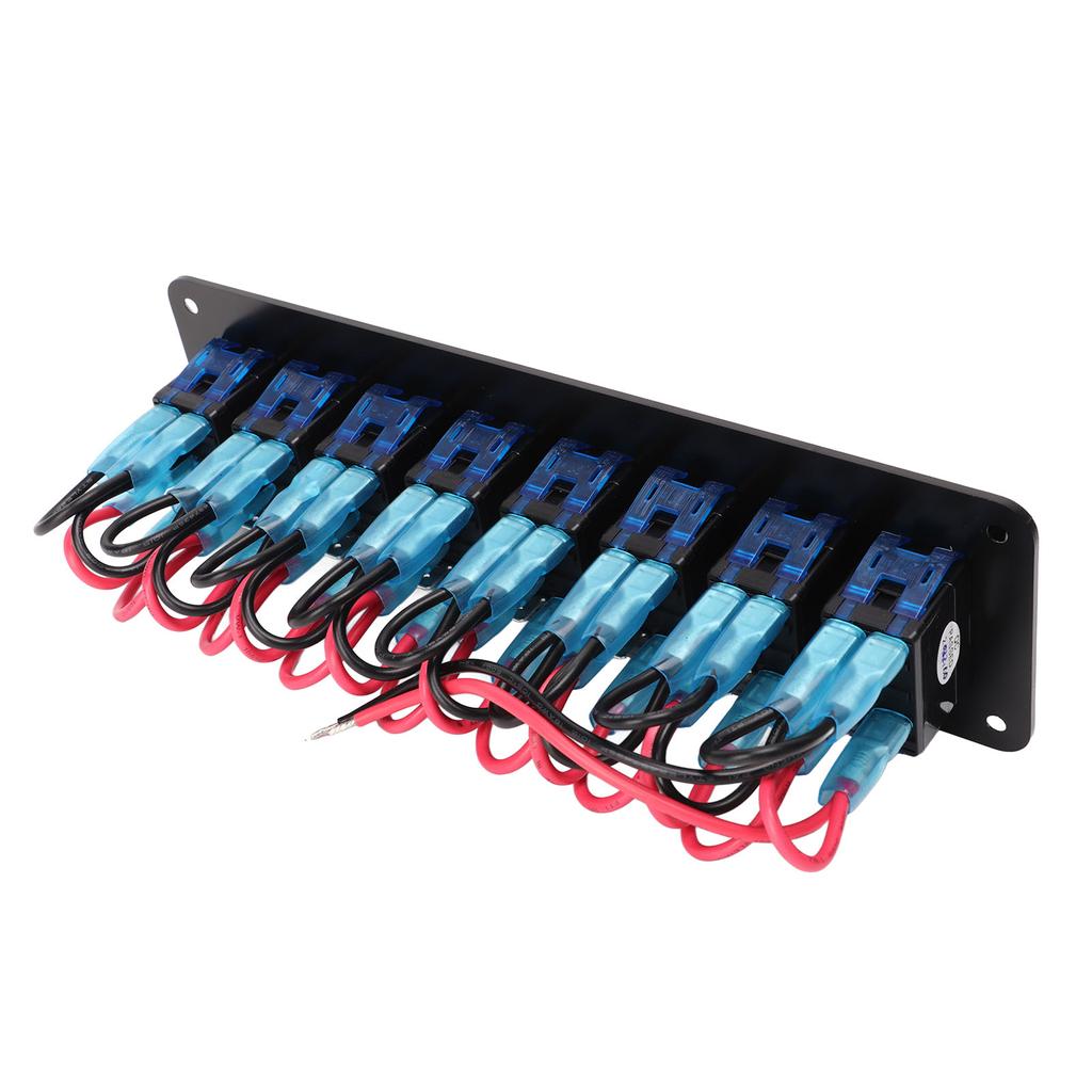8 Gang RV Aluminum Toggle Switch Panel DC12V to 24V Waterproof Oxidized Black 20A 5PIN Blue LED