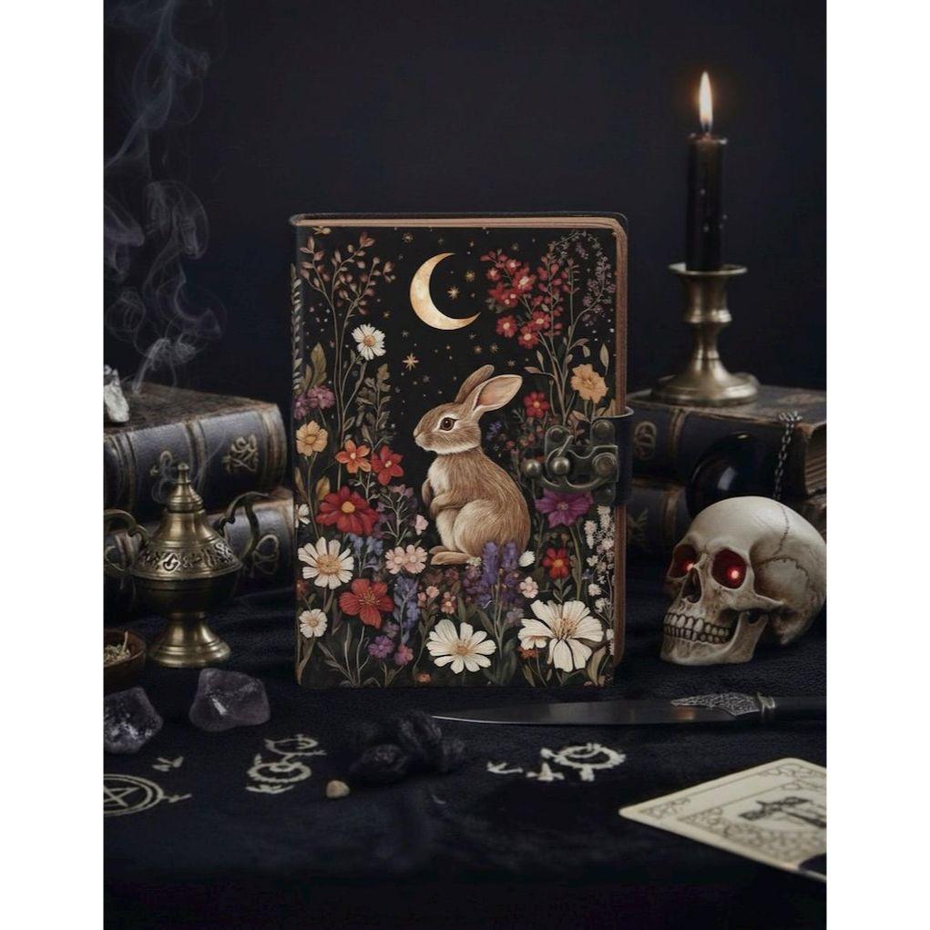 Rabbit Leather Journal, Personalized Leather Journal Gifts, Book of shadows Grimoire Leather Journal, Wizard Spell Book