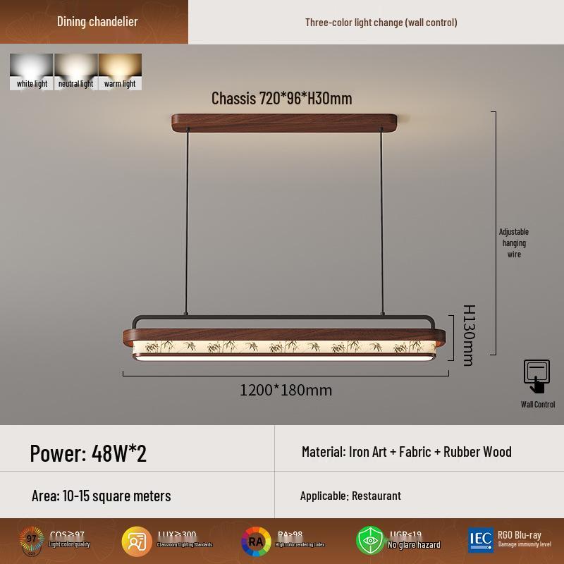 Song Dynasty Zen Chandelier: Retro Fabric, Rectangular Dining Room & Tea Room Light