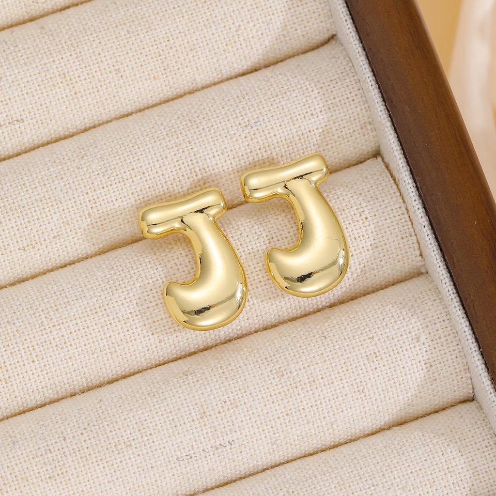 18K Polished Cute Bubble 26 Alphabet Stud Earrings - Minimalist Ear Jewelry