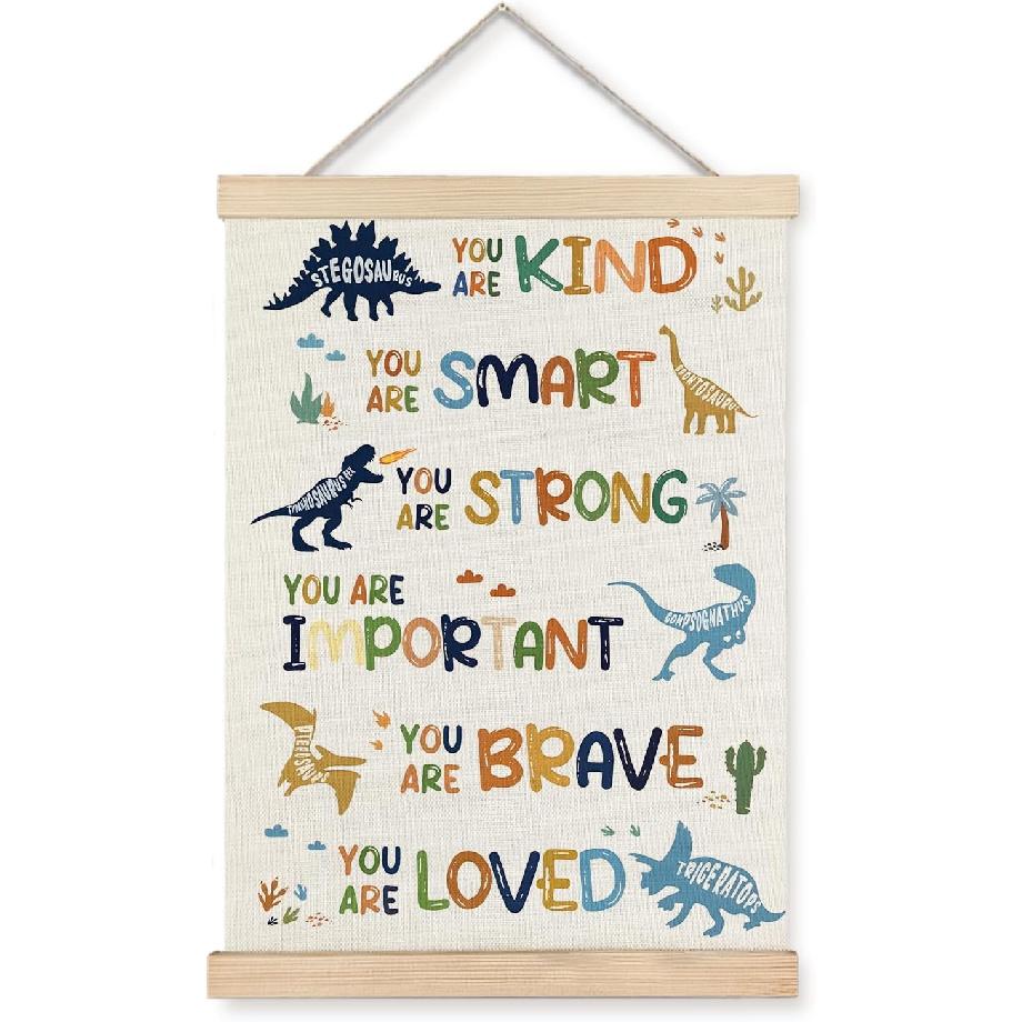 LUVADIAN Positive Affirmations for Kids, Kids Wall Decor, I am Smart Kind Blessed Motivational Poster Hanger Frame Wall Art for Classroom Playroom
