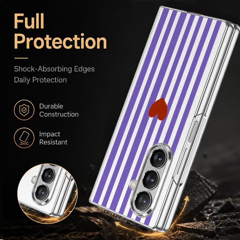 Stripe Heart Pattern Case For Samsung Z Fold 8 Ultra 7 6 5 Hybrid 3in1 Leather Skin Plating Folding Phone Cover For Galaxy Z Fold8 Fold7 Fold6