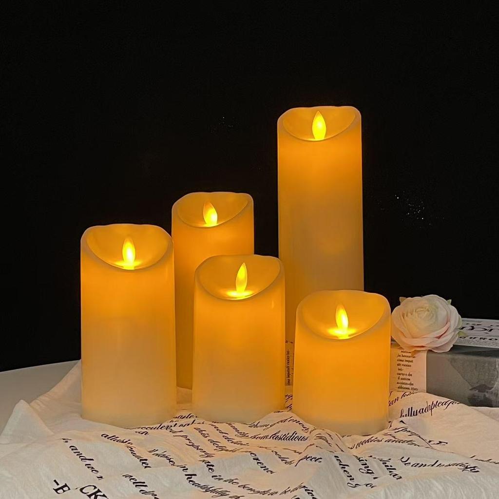 LED Flickering Simulated Candle Lights - Slanted Plastic Cylindrical Design for Weddings and Bars