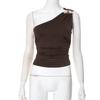 Fashion Summer One-Shoulder Sleeveless Women's Tank Tops 2026 Slim Fit Vest Brown Blouse Beaded Cropped Tanks Y2k Streetwear Top