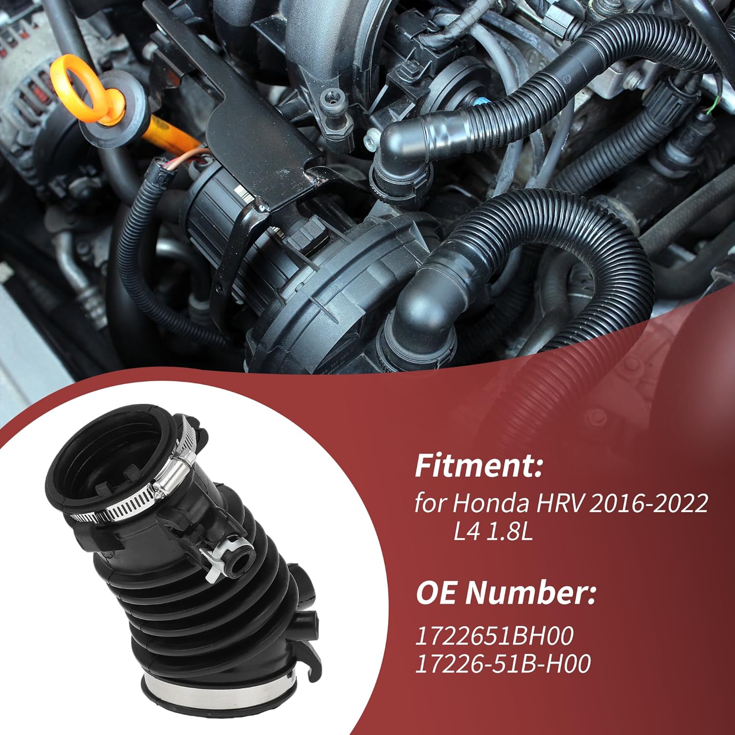 

Engine Air Intake Hose Tube for Honda HR-V 2016 2017 2018 2019 2020 2021 2022 L4 1.8L Rubber Air Intake Tube Pipe with Clamps
