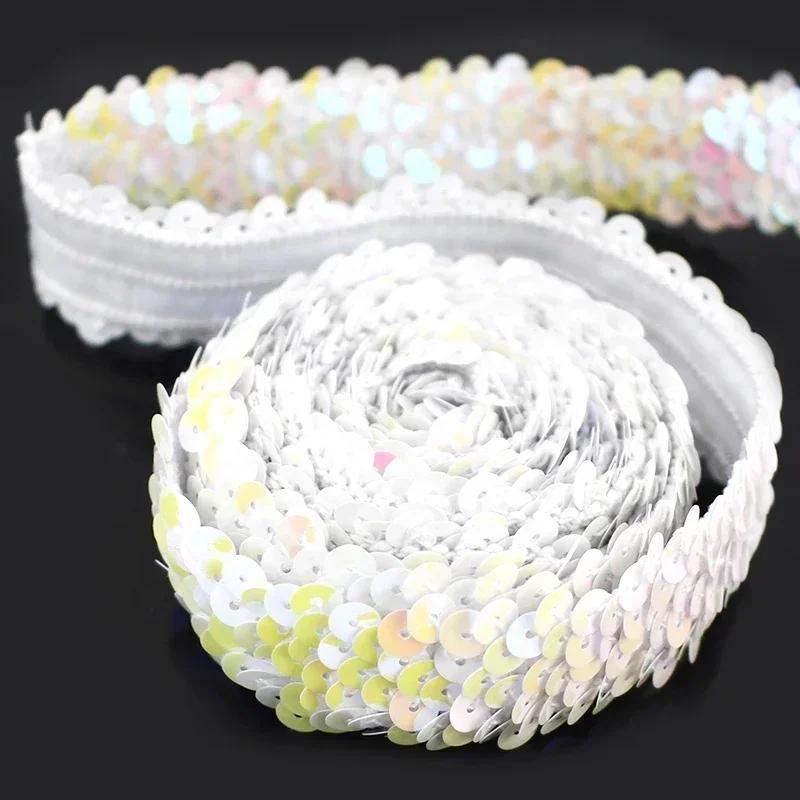 2/5/10Meters Meetee 30mm Sequin Lace Ribbon Stretch Fabric Laces Trim for Clothes Elastic Band DIY Sewing Decoration Accessories
