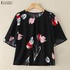 ZANZEA Women Casual Round Neck Loose Print Half Sleeve Blouse