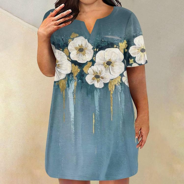

Женское повседневное летнее платье-туника большого размера с V-образным вырезом, коротким рукавом и карманом, однотонное L циан