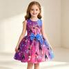 Girls Sleeveless Dress Witch Hunting Girls Group Full Print Galaxy Music Note Skirt with Big Bow Kids Princess Party Birthday Casual Sundress Little